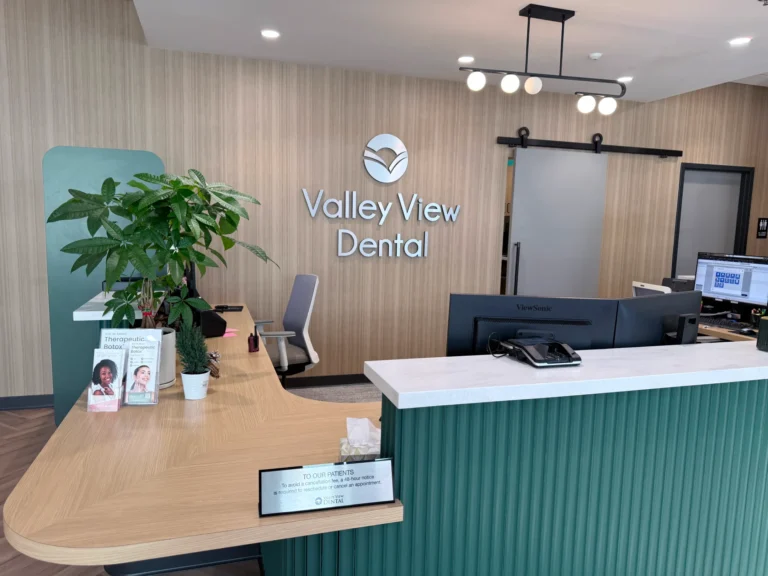 Modern dental office reception area.